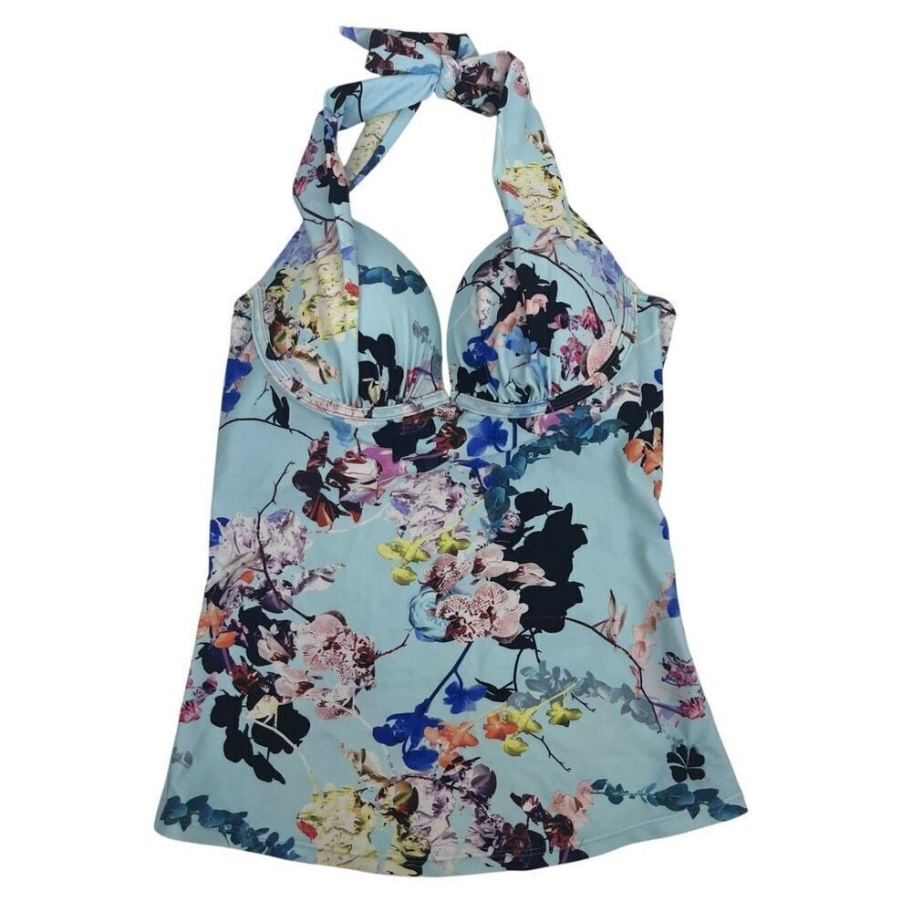 Hapari Womens Floral Halter SPF 50+ Tankini Top Swimwear Multicolor Small